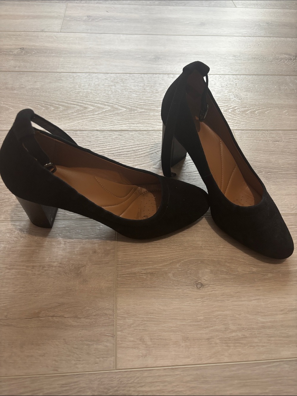 Clarks Suede Block Heel Pumps with Ankle Tie